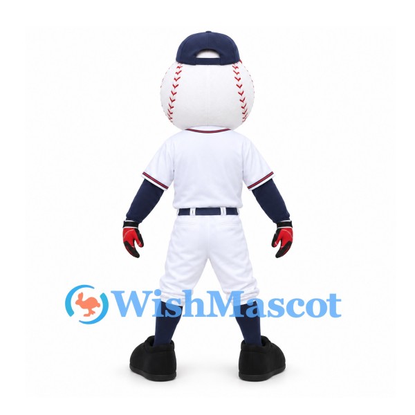 Baseball Mascot Costume with White Uniform and Navy Cap