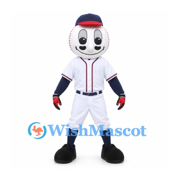 Baseball Mascot Costume with White Uniform and Navy Cap