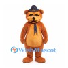 Bear Mascot Costume in Orange with Black Bowler Hat and Scarf
