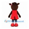 Cow Mascot Costume in Brown with Red Dress and Pink Bows