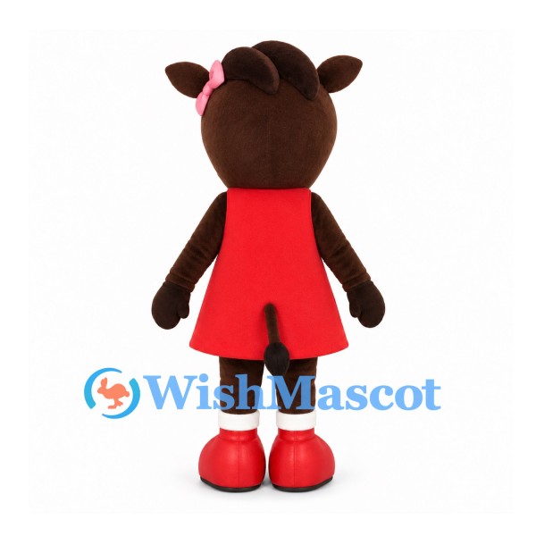 Cow Mascot Costume in Brown with Red Dress and Pink Bows