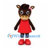 Cow Mascot Costume in Brown with Red Dress and Pink Bows