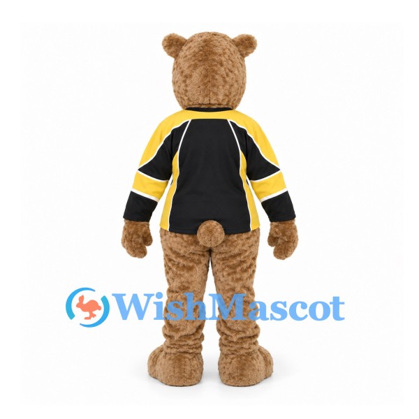 Bear Mascot Costume with Black Yellow Sports Jersey