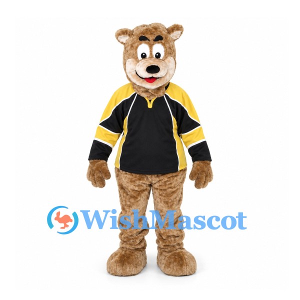 Bear Mascot Costume with Black Yellow Sports Jersey