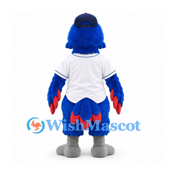 Bird Mascot Costume in Blue with White Baseball Shirt