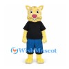 Cat Mascot Costume in Yellow with Black Shirt and Blue Shorts