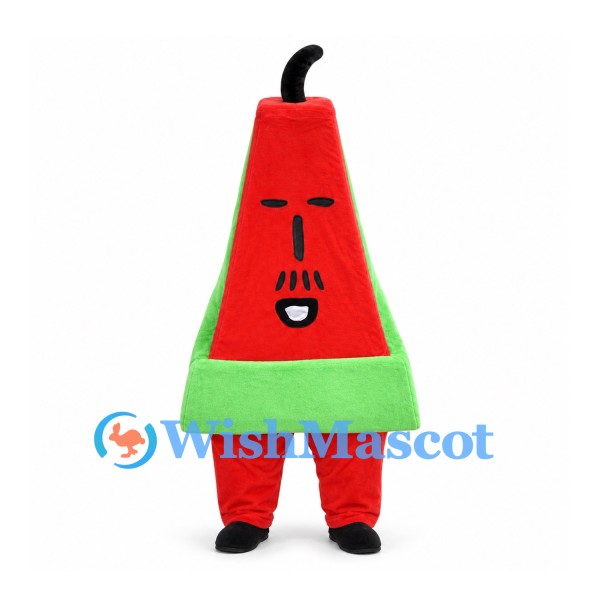 Watermelon Mascot Costume with Red Triangular Body and Green Rind
