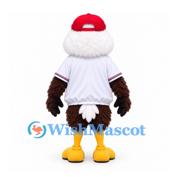 Eagle Mascot Costume with White Baseball Shirt and Red Cap