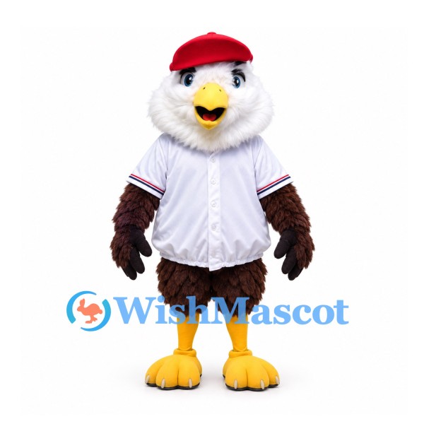 Eagle Mascot Costume with White Baseball Shirt and Red Cap