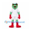 Frog Mascot Costume with White Baseball Uniform and Green Cap