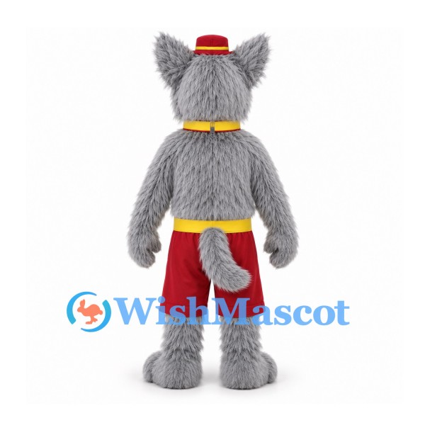 Wolf Mascot Costume in Gray with White Shirt and Red Shorts