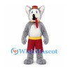 Wolf Mascot Costume in Gray with White Shirt and Red Shorts