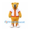 Bear Mascot Costume in Gold with White Red Baseball Shirt