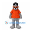 Cat Mascot Costume in Gray with Orange Shirt and Sunglasses