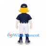 Duck Mascot Costume with Yellow Mustache and Navy Baseball Shirt