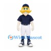 Duck Mascot Costume with Yellow Mustache and Navy Baseball Shirt
