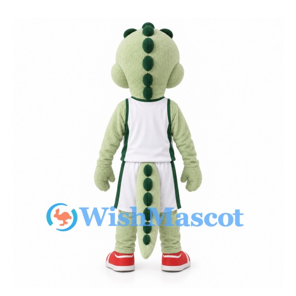 Dinosaur Mascot Costume in Pale Green with White Basketball Uniform