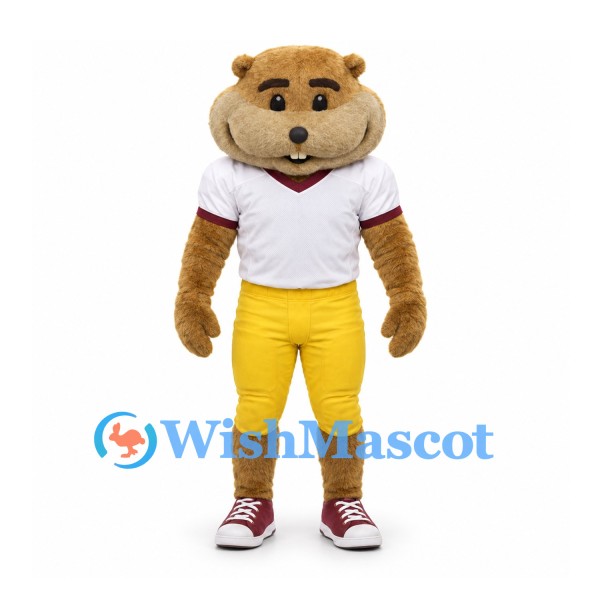 Beaver Mascot Costume with White Shirt and Yellow Pants