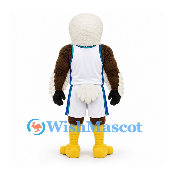 Eagle Mascot Costume with White Basketball Uniform and Blue Trim