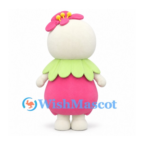 Flower Mascot Costume with White Head and Round Pink Body