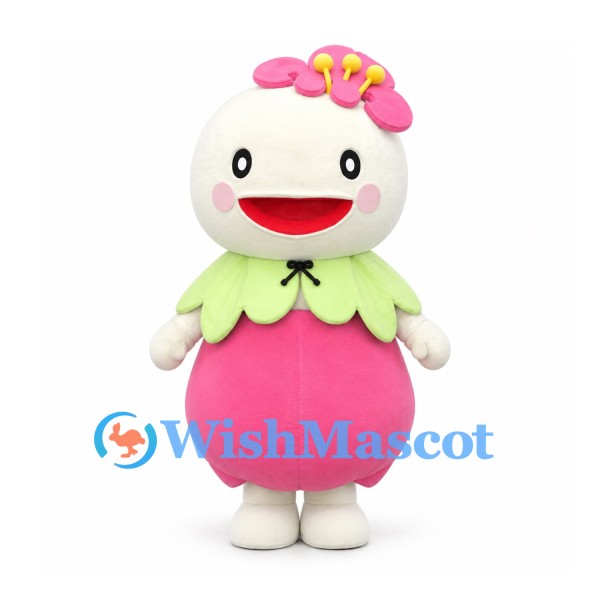 Flower Mascot Costume with White Head and Round Pink Body