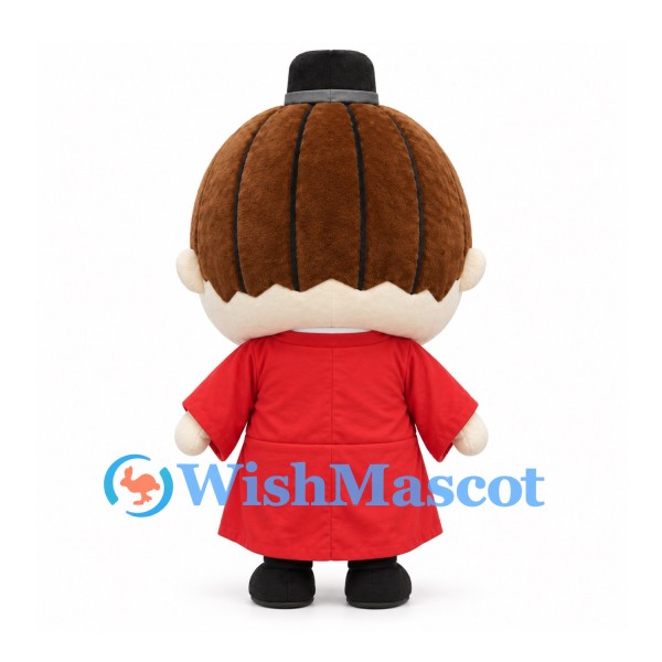 Boy Mascot Costume with Brown Hair Bun and Red Robe