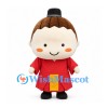 Boy Mascot Costume with Brown Hair Bun and Red Robe