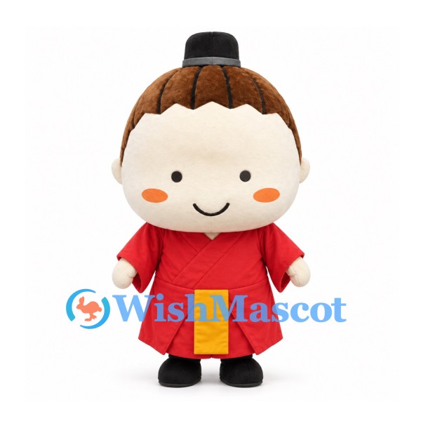 Boy Mascot Costume with Brown Hair Bun and Red Robe