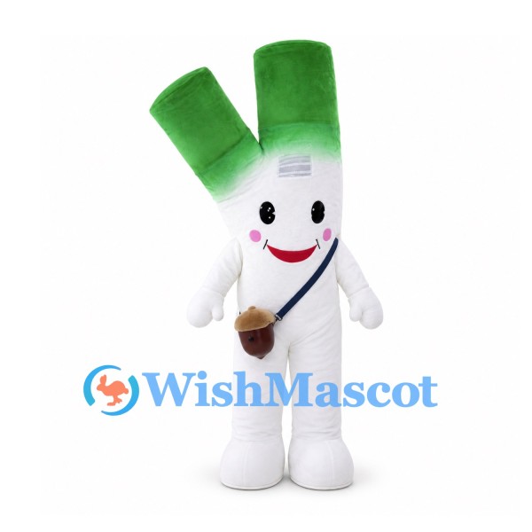 Leek Mascot Costume in White and Green with Shoulder Bag