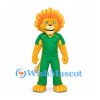 Lion Mascot Costume with Orange Sun Mane and Green Sports Uniform