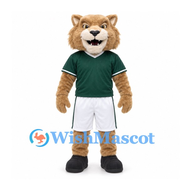 Lioness Mascot Costume with Green Sports Shirt and White Shorts