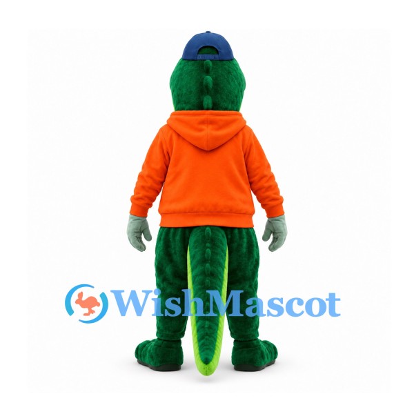Crocodile Mascot Costume with Orange Hoodie and Blue Cap