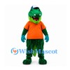 Crocodile Mascot Costume with Orange Shirt and White Blue Cap
