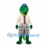 Crocodile Mascot Costume with Cream Shirt and Plaid Golf Shorts