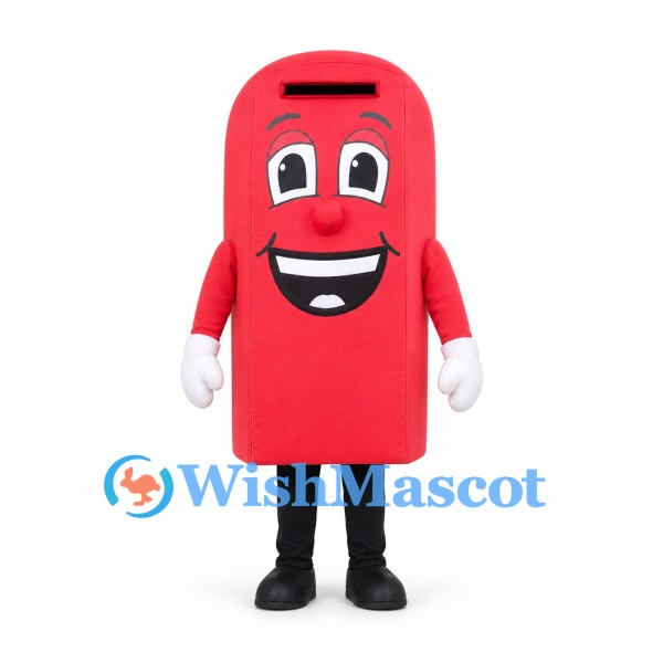 Mailbox Mascot Costume in Red with Large Smiling Face