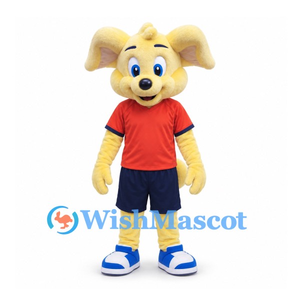 Rabbit Mascot Costume in Yellow with Orange Sports Shirt