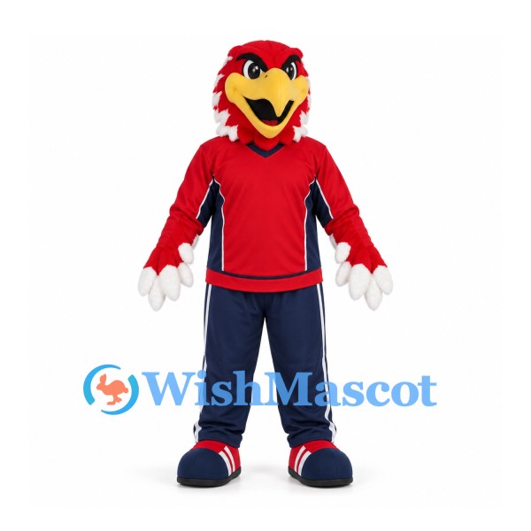 Eagle Mascot Costume in Red with Red Navy Tracksuit