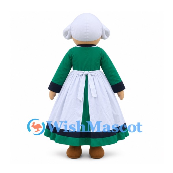 Woman Mascot Costume with Green Dress and White Apron