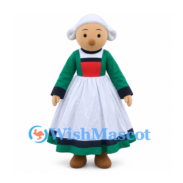 Woman Mascot Costume with Green Dress and White Apron