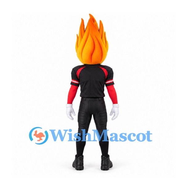 Flame Mascot Costume with Orange Head and Black Sports Uniform