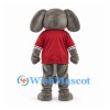 Elephant Mascot Costume in Gray with Burgundy Sports Shirt