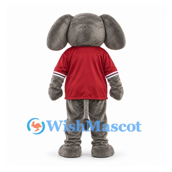 Elephant Mascot Costume in Gray with Burgundy Sports Shirt
