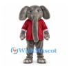 Elephant Mascot Costume in Gray with Burgundy Sports Shirt
