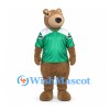 Bear Mascot Costume with Green Sports Jersey and Swirled Belly