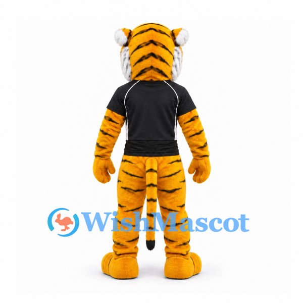 Tiger Mascot Costume with Yellow Stripes and Black Shirt