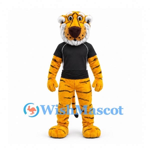 Tiger Mascot Costume with Yellow Stripes and Black Shirt