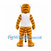 Tiger Mascot Costume with Yellow Stripes and White Shirt