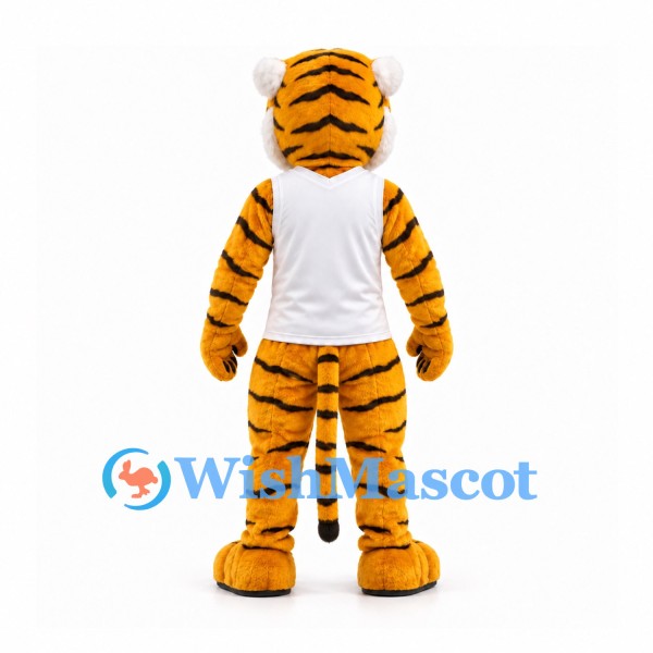 Tiger Mascot Costume with Yellow Stripes and White Shirt