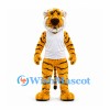 Tiger Mascot Costume with Yellow Stripes and White Shirt