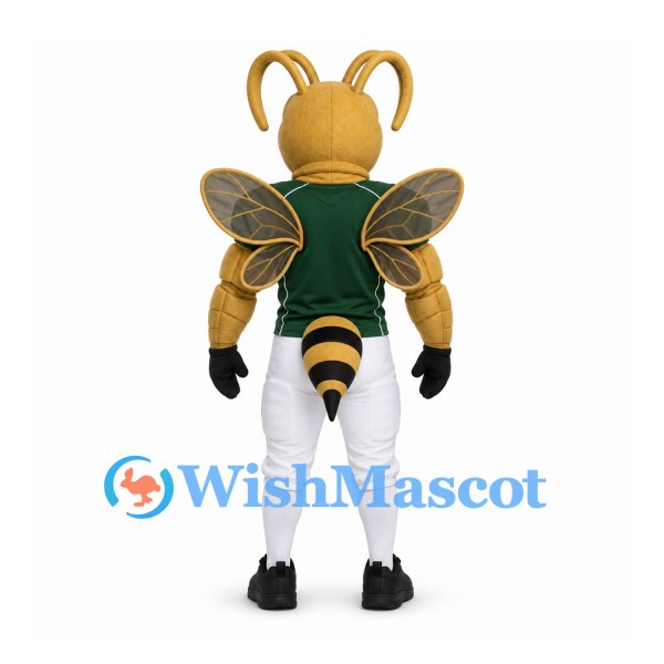 Wasp Mascot Costume with Muscular Gold Body and Green Football Shirt